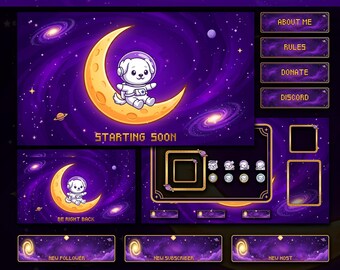 Galaxy Puppy Twitch Overlay Pack | Animated Space Dog Stream Package | Cute Kawaii Streaming Assets