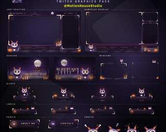 Animated Halloween Twitch Overlay Pack, Spooky Stream Package, Cute Bat Mascot Emotes, Alerts & OBS