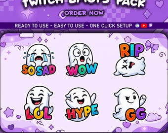 Cute Ghost Twitch Emotes Pack, Spooky Cute Streamer Assets