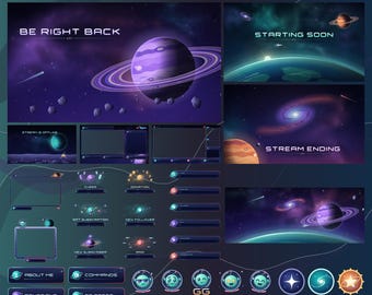 Deep Space Twitch Overlay Pakket | Galaxy Stream Overlay | Panelen, Emotes, Meldingen voor Streamer
