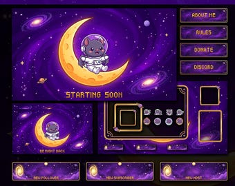 Galaxy Bat Twitch Overlay Pack | Animated Space Bat Stream Package | Cute Kawaii Streaming Assets