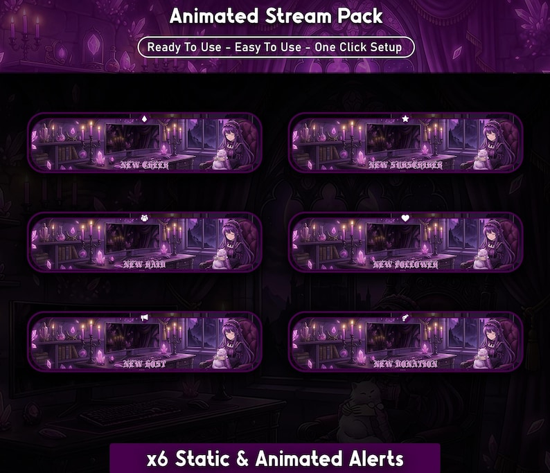 Gothic Anime Girl Animated Stream Pack | Purple Crystal Dark Fantasy ...