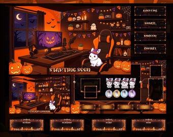 Cute Spooky Halloween Stream Overlays Animated Twitch Stream Package Pumpkin Bunny Twitch Pack