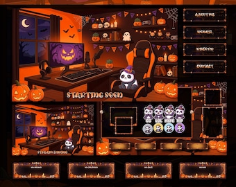 Animated Halloween Stream Pack Spooky Panda Twitch Overlays Alerts Panels Screens & Emotes