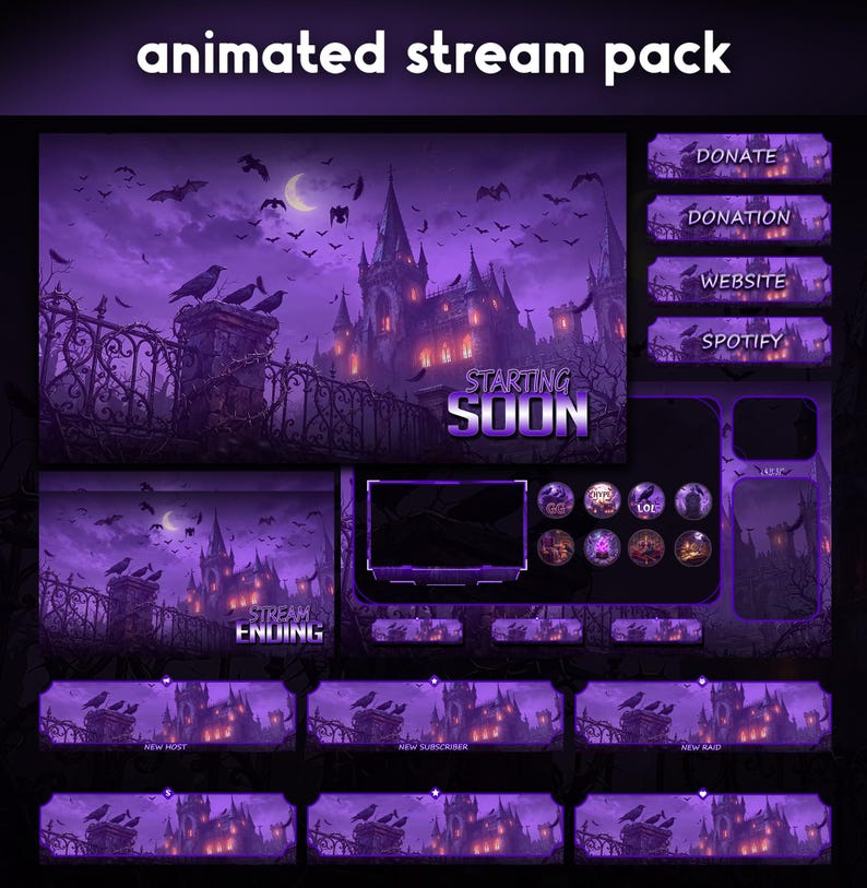 Haunted Overlay Spooky Haunted Castle Twitch Overlay | Animated Purple Horror Stream ...