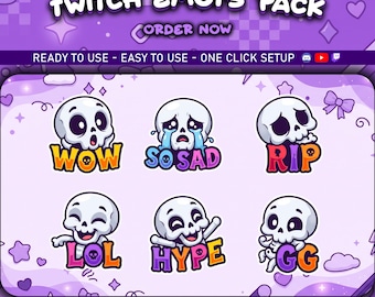 Skull Twitch Emotes Pack, Purple Discord Assets