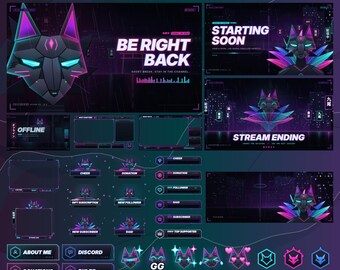 Neon Tokyo Twitch Overlay Pack, Neon Stream Overlay, Alerts, Panels, Emotes, Badges