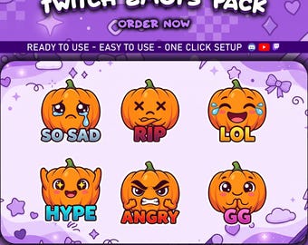 Spooky Pumpkin Twitch Emotes, Halloween Chibi Assets