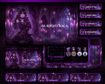 Dark Fantasy Gothic Animated Stream Package : Purple Vampire Anime Girl For Twitch And VTuber