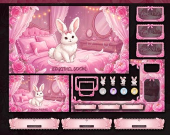 Coquette Bunny Twitch Overlay Bundle | Animated Pink Aesthetic Stream Pack | Cute Girly Assets