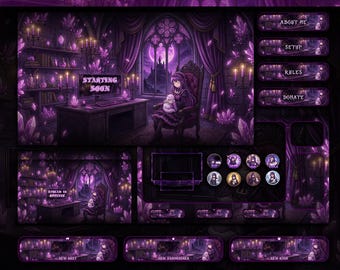 Gothic Anime Girl Animated Stream Pack | Purple Crystal Dark Fantasy Twitch Overlay