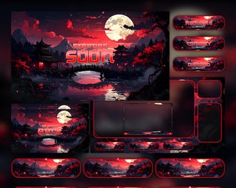 Moonlight Samurai Animated Stream Package: For Twitch Overlay, YouTube, Kick | Sakura Overlays