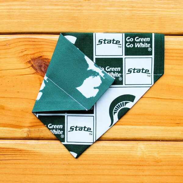 MSU Squares/Mitten Reversible-Over the Collar Dog Bandana/Scarf, Michigan State, Lakes, Football, College, NCAA, Basketball, Sports, Spartan