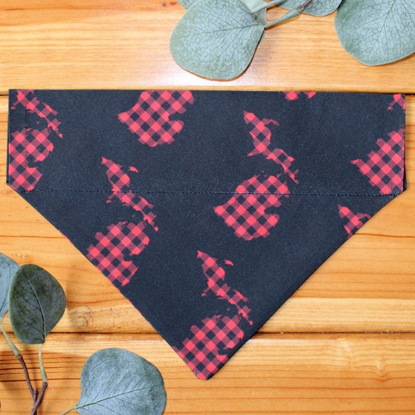 Buffalo Check Michigan Mitten-Over the Collar Dog Bandana, Michigan, Plaid, Fall, Winter, Upper Peninsula, UP, Great Lakes