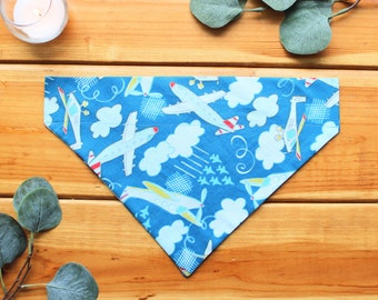 Blue Airplanes-Over the Collar Dog Bandana/Scarf, Travel, Planes, Vacation, Pilot, Fly, Trip