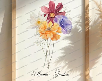 Family Birth Flower Bouquet Gift PNG | Personalized PNG | Mother's Day | Grandma Gift | Watercolor Birth Month Flowers | Digital Download