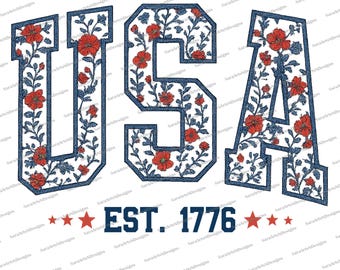 EE. UU. floral PNG / América retro PNG / 4 de julio Png / Patriótico Png / América coqueta / Femenino PNG / Diseño de sublimación / Descarga digital