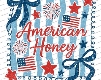 American Honey Coquette PNG SVG | Preppy 4th of July | Independence Day | Vintage USA | Memorial Day | Sublimation Design | Digital Download