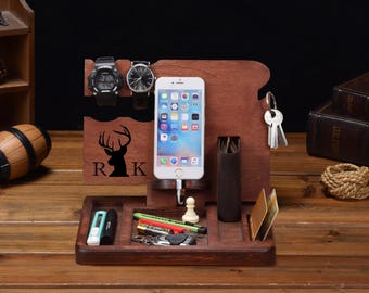 Personalized Wooden Docking Station, Nightstand Organizer, Charging Stand