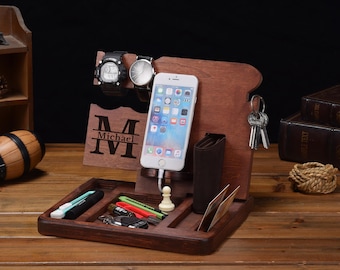 Estación de carga de madera personalizada, organizador de carga para teléfono