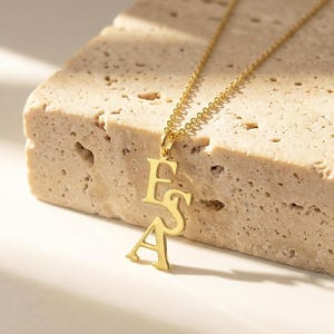 Custom Sterling Silver Three Initial Necklace, Asymmetrical Letter Pendant