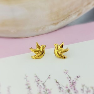 Sterling Silver Peace Dove Stud Earrings: Handmade Bird Jewelry