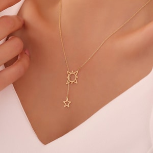 Sterling Silver Pole Star Y Necklace: Celestial Star Pendant