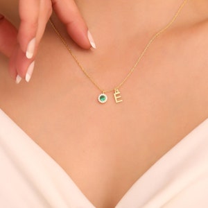 Sterling Silver Initial Birthstone Necklace: Personalized Letter Charm