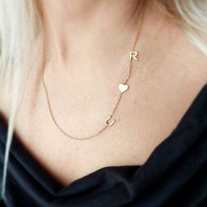 Collar de letras, collar de letras de corazón, collar inicial personalizado, regalos personalizados de oro, regalos del día de San Valentín