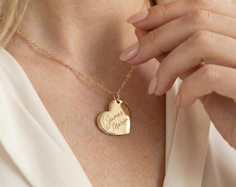 Sterling Silver Heart Necklace: Custom Engraved Name, Valentine's Gift