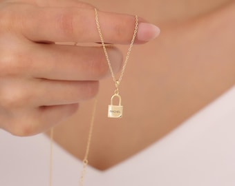 Dainty Sterling Silver Padlock Necklace: Personalized Engraved Name