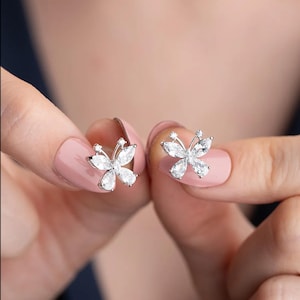 Tiny Butterfly Stud Earrings, 925 Sterling Silver Butterfly Earrings with Sparkling Stones, Cute Nature-Inspired Jewelry Gift