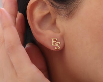 Custom Initial Sterling Silver Stud Earrings: Two-Letter Monogram