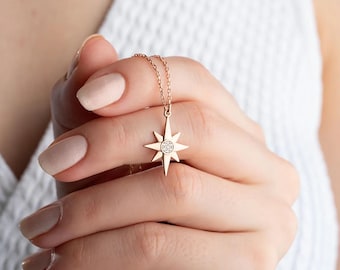 Sterling Silver North Star Necklace: Gemstone Celestial Pendant