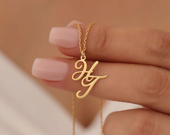 Ineinander greifende Initialen Halskette: 925 Sterling Silber, Personalisierter Buchstabe Anhänger