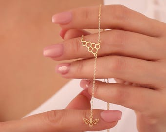 Gold Honeycomb Bee Y Necklace: Sterling Silver Dainty Jewelry
