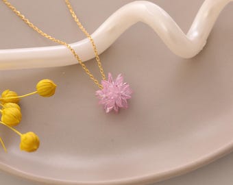 Pink Crystal Lotus Necklace: 925 Sterling Silver Pendant