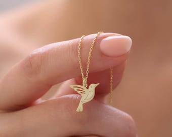 Sterling Silver Hummingbird Necklace, Dainty Bird Charm, Handmade