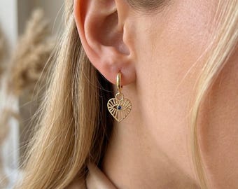 14k Gold Evil Eye Heart Earrings: Sterling Silver Spiritual Jewelry
