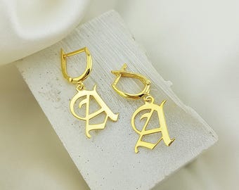 Old English Initial Earrings: Sterling Silver Personalized Jewelry