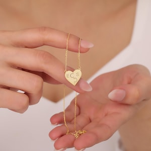 Personalized Heart Necklace: Gold Plated Sterling Silver, Engraved Initial Pendant