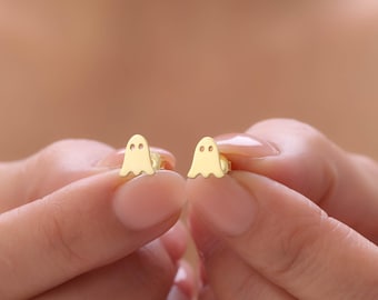 Sterling Silver Ghost Stud Earrings: Spooky Halloween Jewelry