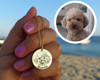 Engraved Pet Portrait Necklace: Custom Dog or Cat Photo, Personalized Memorial Jewelry