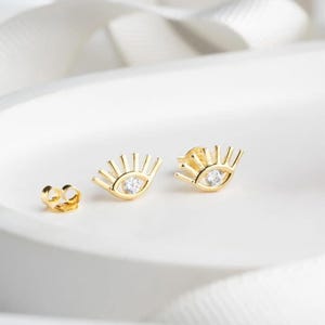 Tiny Evil Eye Stud Earrings, CZ Dainty Earrings, Eye Silver Studs, Small Eye Stud Earrings,  Minimalist Earrings, Gold Stud Earrings