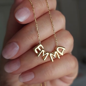 14k Gold 3D Bubble Letter Name Necklace, Bubble Name Initial Necklace, Custom Name Necklace, Dainty Gold Balloon Letter Necklace