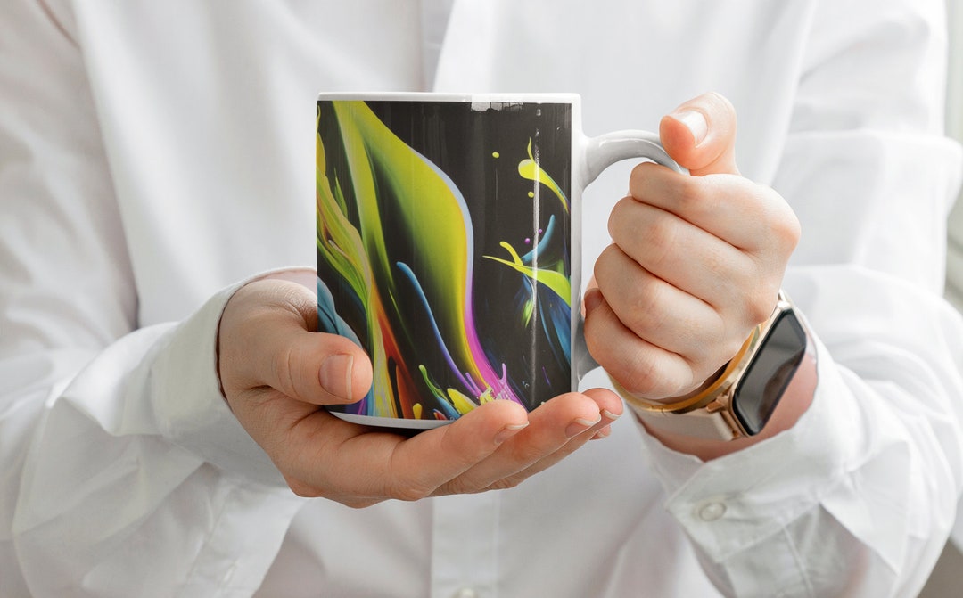 Vivid Splash Mugs, Electric Color Burst Drinkware, Bold Artistic Brew