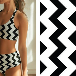 Black and White Zigzag Print Fabric – Eco-Friendly Recycled Spandex | Bold Graphic Pattern for Swimwear, Activewear & More