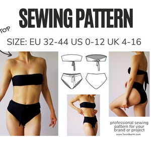 PDF Sewing Pattern  Tie-knot Bikini Set Separates Swimwear Swimsuit Instant Download A0 Size PDF FWS0207