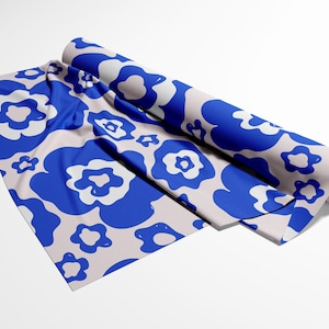 Eco-Friendly Blue Abstract Floral Fabric on Pale Pink Background – Recycled Spandex Fabric for Swimwear, Activewear & More Carvico