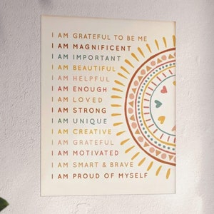 Poster di affermazioni, stampa artistica sulla salute mentale, decorazione murale quotidiana positiva e motivazionale, regalo con stampa opaca, cartello di carta con promemoria per la cura di sé 16x20